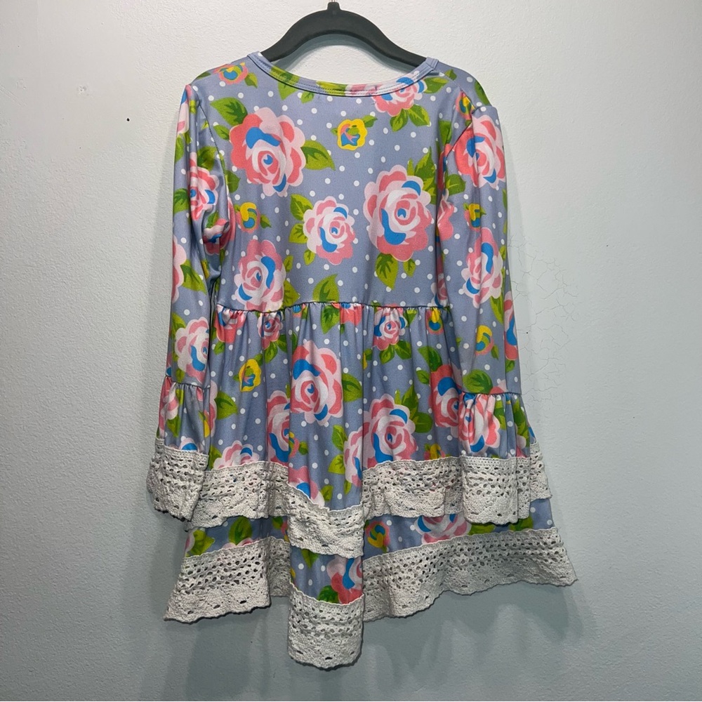 Adorable Sweetness Girls Ruffle Dress Size 5 Pastel Floral Multicolor Boho - Picture 5 of 7